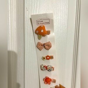 Baby Girl, kids girls hair Icon Hair Clips (x5) orange,flower,mushroom,butterfly